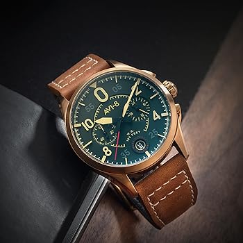 Amazon.com: AVI-8 Mens 42mm Spitfire Lock Chronograph Bronze Green